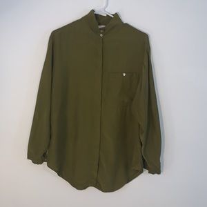 Mango Size 2 Oversized Tunic Green Khaki Lightweight Viscose Shell Button Up